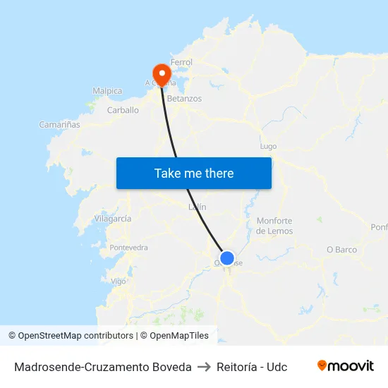 Madrosende-Cruzamento Boveda to Reitoría - Udc map