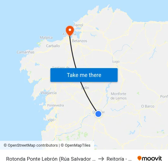 Rotonda Ponte Lebrón (Rúa Salvador Dalí) to Reitoría - Udc map