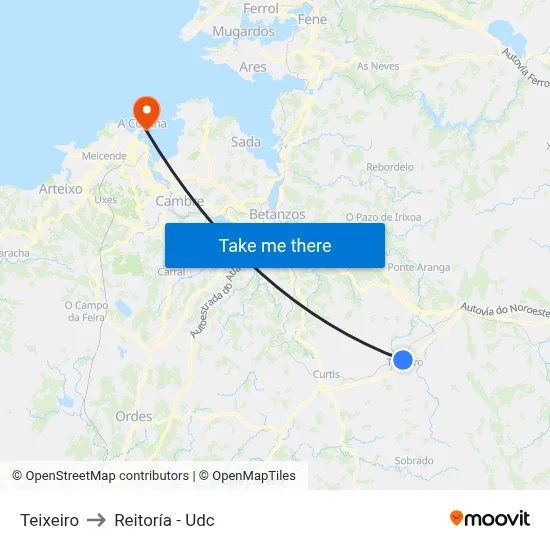 Teixeiro to Reitoría - Udc map