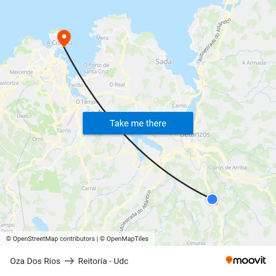 Oza Dos Ríos to Reitoría - Udc map