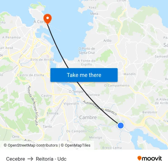 Cecebre to Reitoría - Udc map