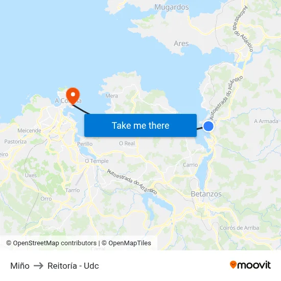 Miño to Reitoría - Udc map