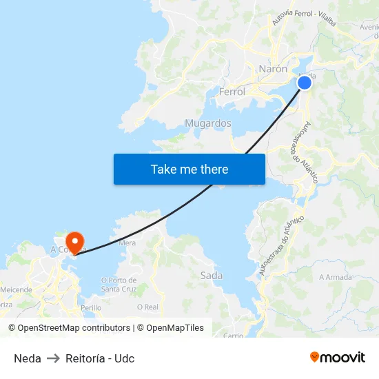 Neda to Reitoría - Udc map