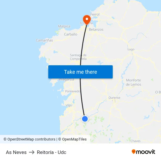 As Neves to Reitoría - Udc map
