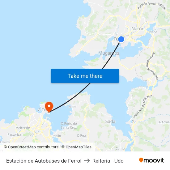 Estación de Autobuses de Ferrol to Reitoría - Udc map