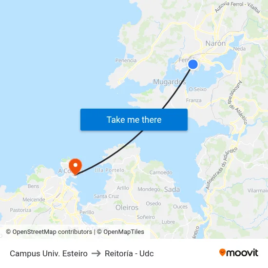 Campus Univ. Esteiro to Reitoría - Udc map