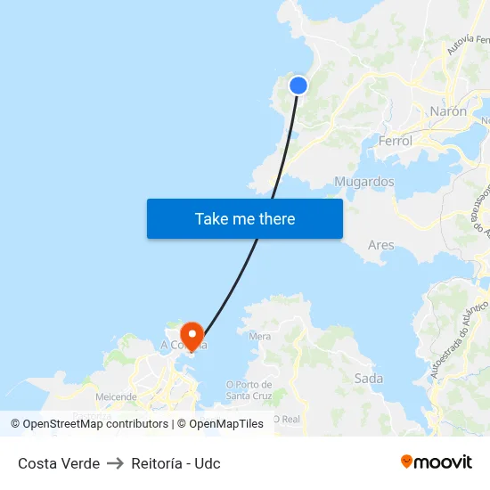 Costa Verde to Reitoría - Udc map