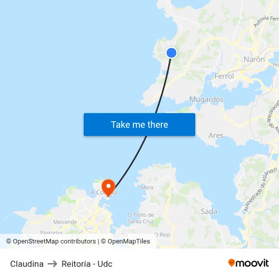 Claudina to Reitoría - Udc map