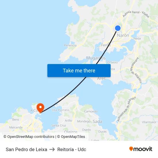 San Pedro de Leixa to Reitoría - Udc map