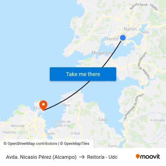 Avda. Nicasio Pérez (Alcampo) to Reitoría - Udc map