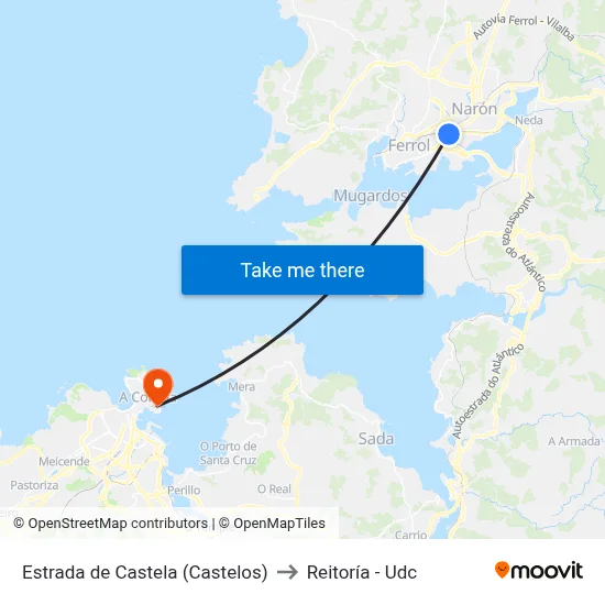 Estrada de Castela (Castelos) to Reitoría - Udc map