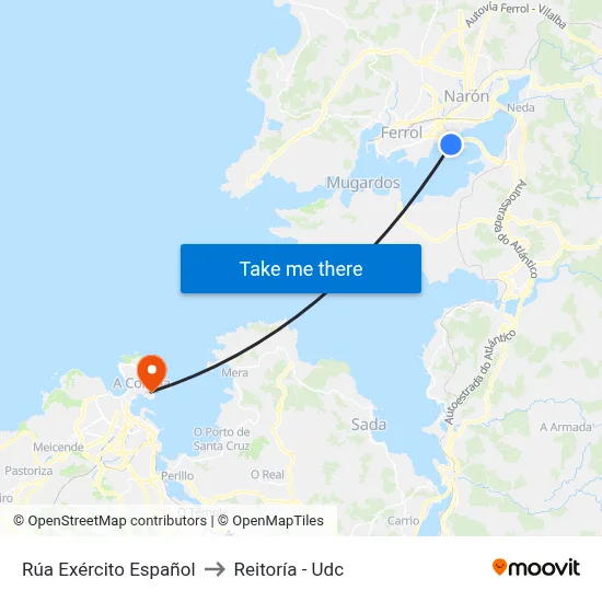 Rúa Exército Español to Reitoría - Udc map