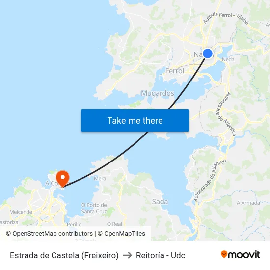 Estrada de Castela (Freixeiro) to Reitoría - Udc map