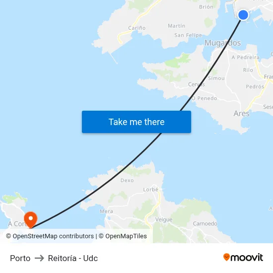 Porto to Reitoría - Udc map