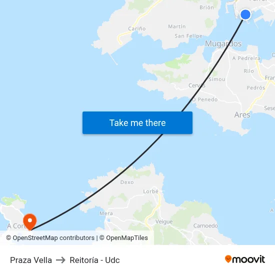 Praza Vella to Reitoría - Udc map