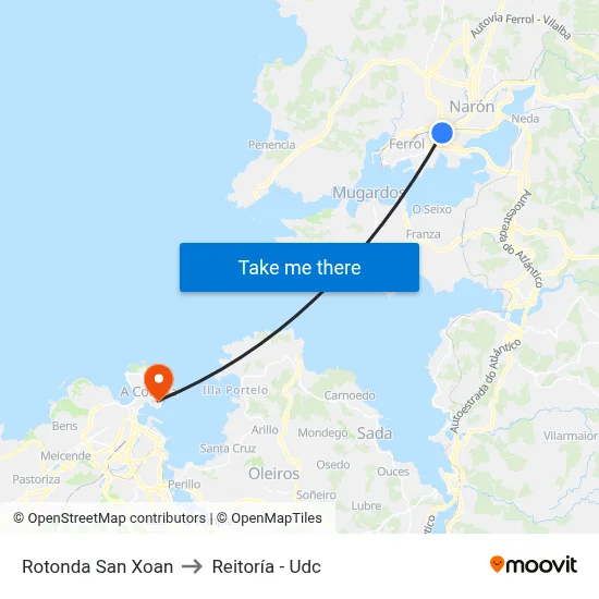 Rotonda San Xoan to Reitoría - Udc map