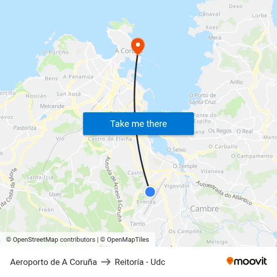 Aeroporto de A Coruña to Reitoría - Udc map