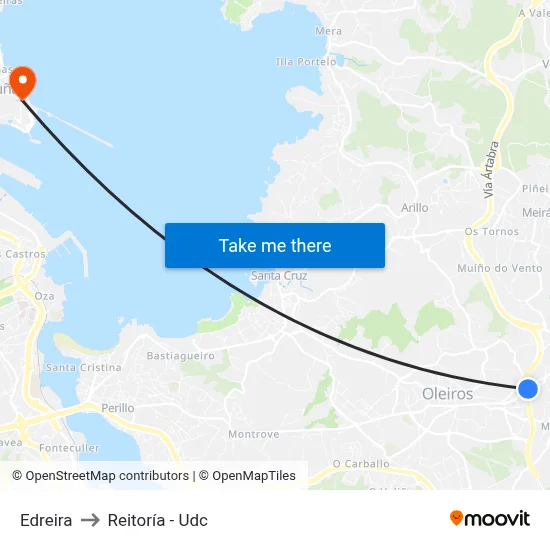 Edreira to Reitoría - Udc map