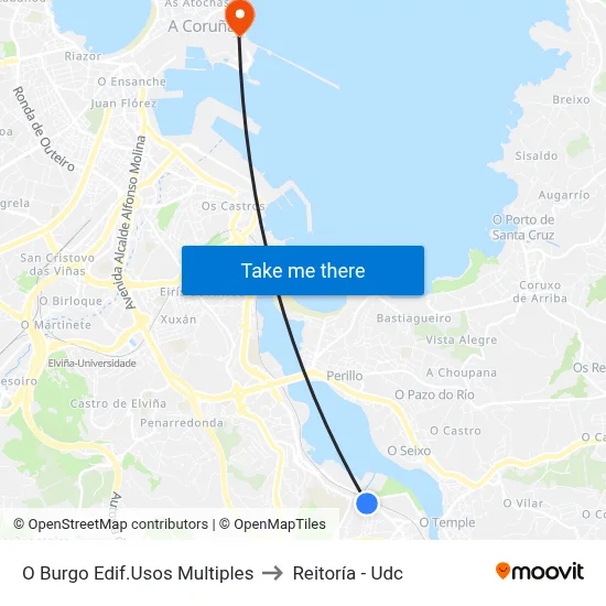 O Burgo Edif.Usos Multiples to Reitoría - Udc map
