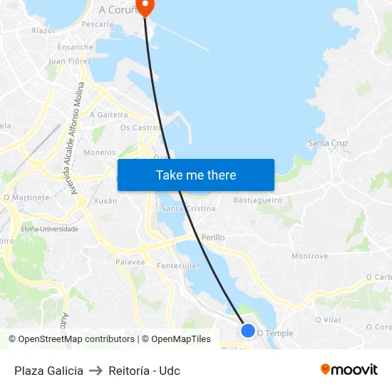 Plaza Galicia to Reitoría - Udc map