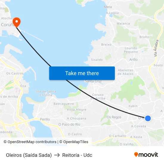 Oleiros (Saída Sada) to Reitoría - Udc map