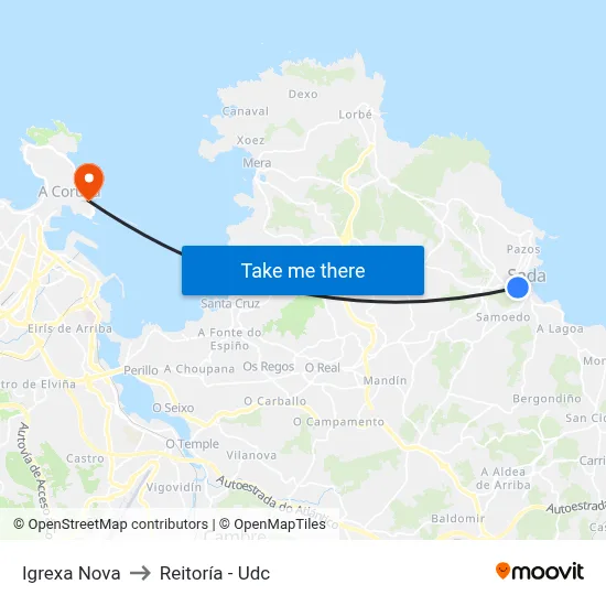 Igrexa Nova to Reitoría - Udc map