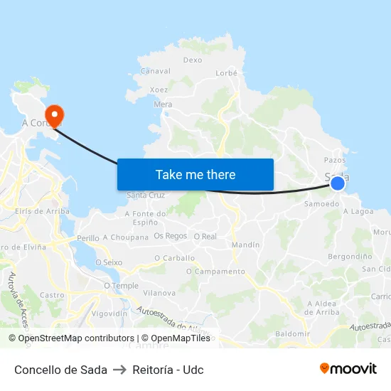 Concello de Sada to Reitoría - Udc map