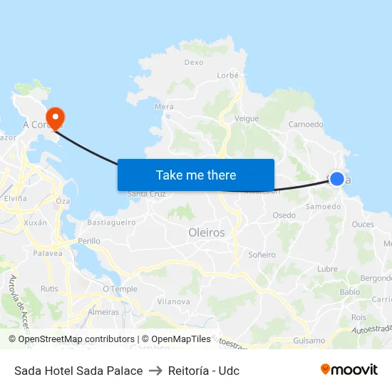 Sada Hotel Sada Palace to Reitoría - Udc map