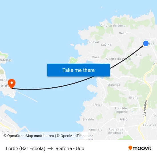 Lorbé (Bar Escola) to Reitoría - Udc map