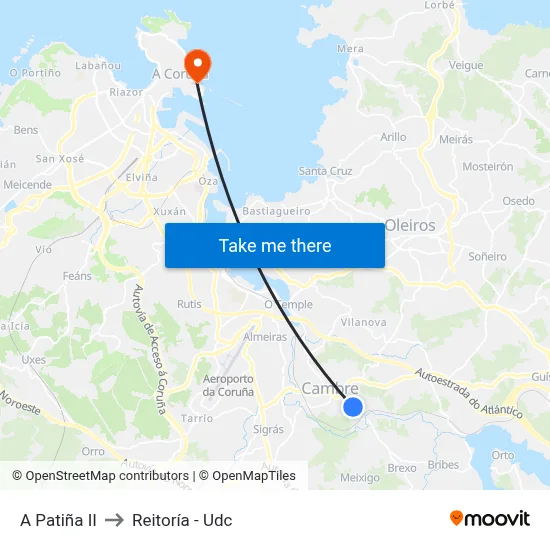 A Patiña II to Reitoría - Udc map