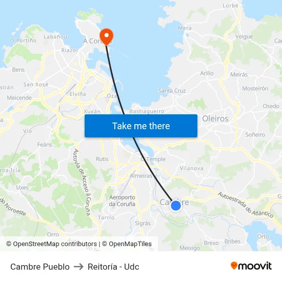Cambre Pueblo to Reitoría - Udc map