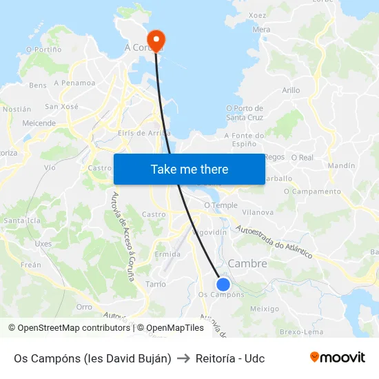 Os Campóns (Ies David Buján) to Reitoría - Udc map