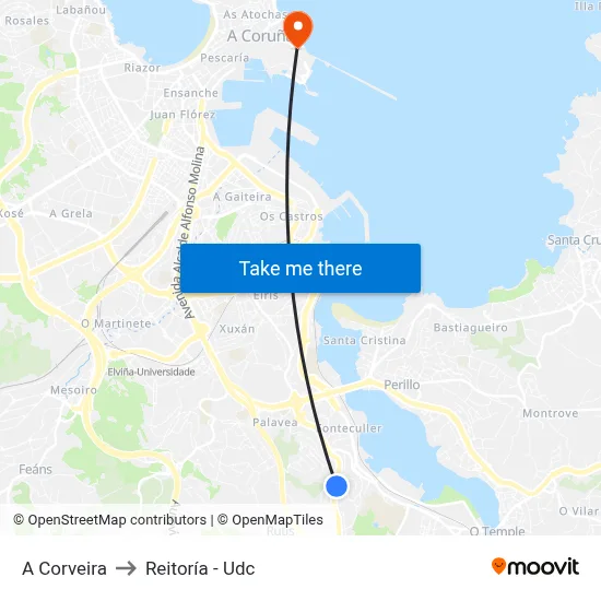 A Corveira to Reitoría - Udc map