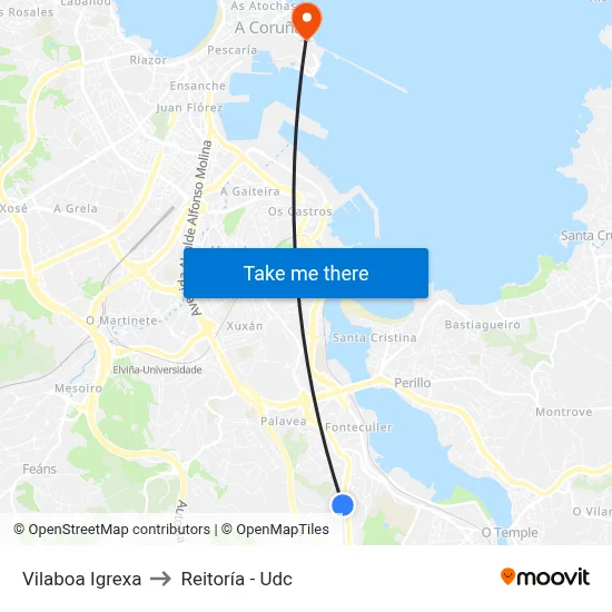 Vilaboa Igrexa to Reitoría - Udc map