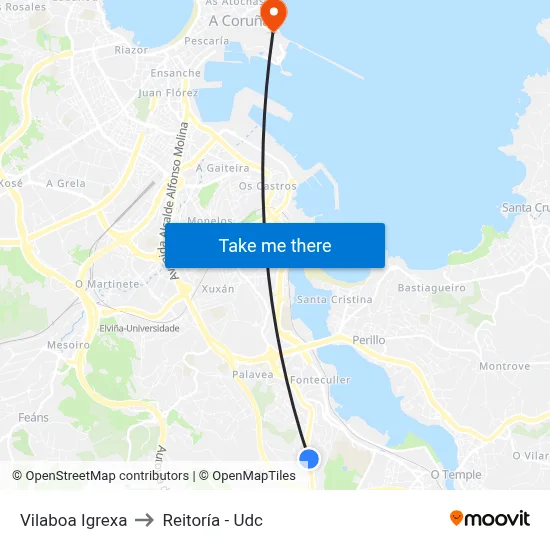 Vilaboa Igrexa to Reitoría - Udc map