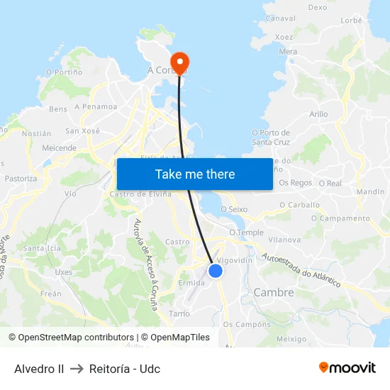Alvedro II to Reitoría - Udc map