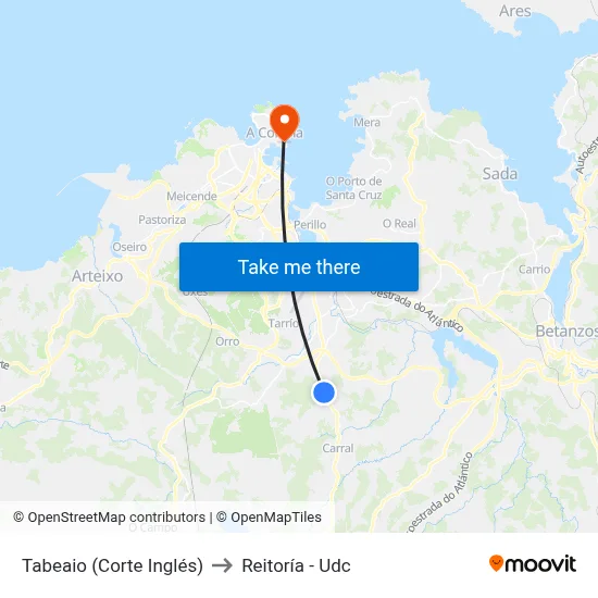 Tabeaio (Corte Inglés) to Reitoría - Udc map