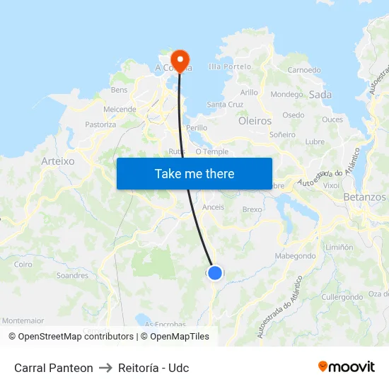 Carral Panteon to Reitoría - Udc map
