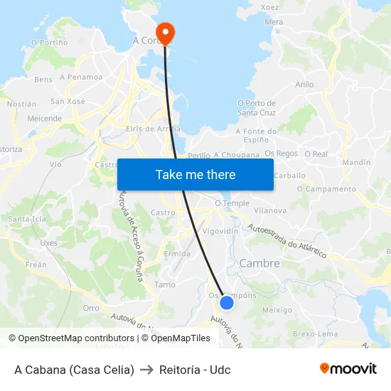 A Cabana (Casa Celia) to Reitoría - Udc map