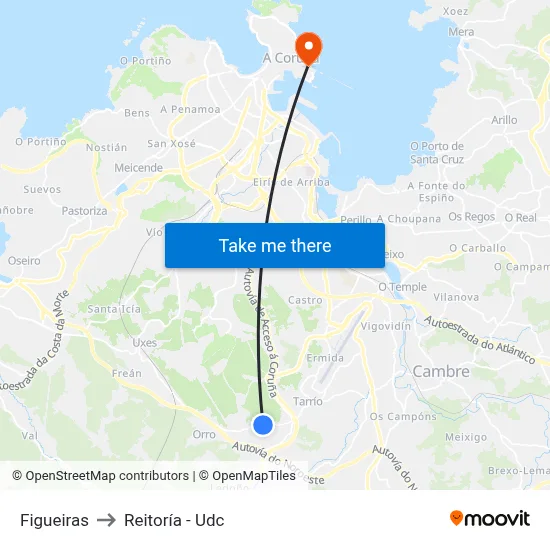 Figueiras to Reitoría - Udc map