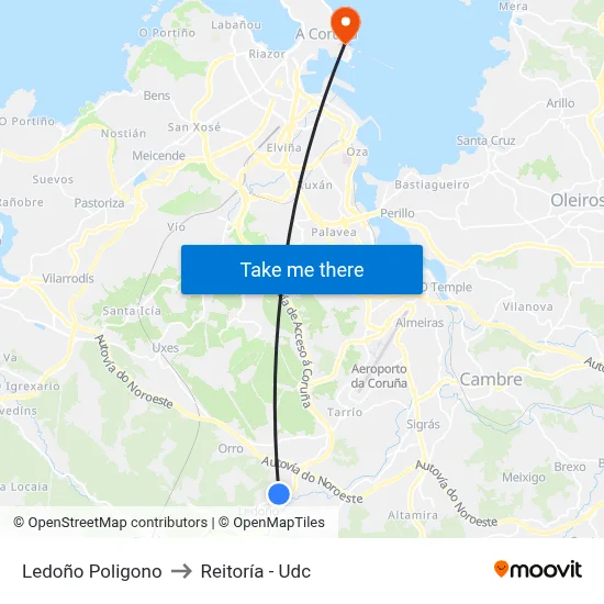 Ledoño Poligono to Reitoría - Udc map