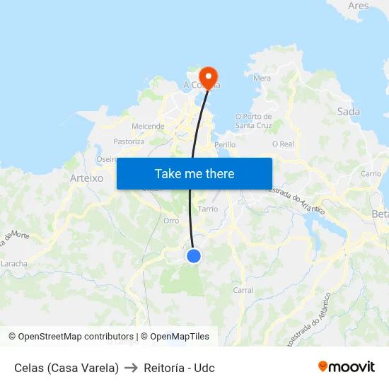Celas (Casa Varela) to Reitoría - Udc map