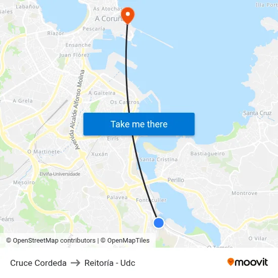 Cruce Cordeda to Reitoría - Udc map