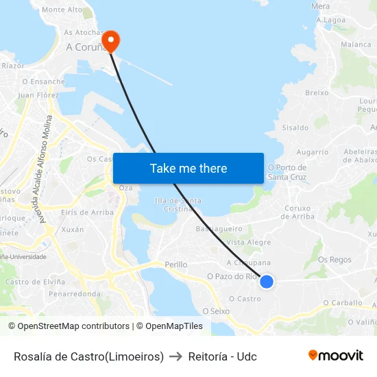 Rosalía de Castro(Limoeiros) to Reitoría - Udc map