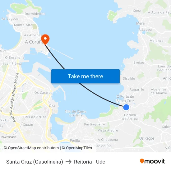 Santa Cruz (Gasolineira) to Reitoría - Udc map
