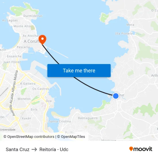 Santa Cruz to Reitoría - Udc map