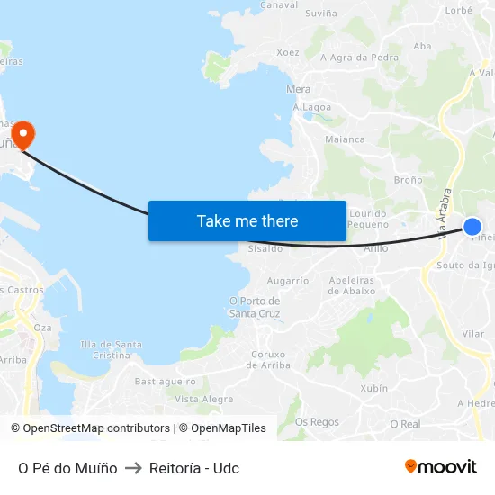 O Pé do Muíño to Reitoría - Udc map