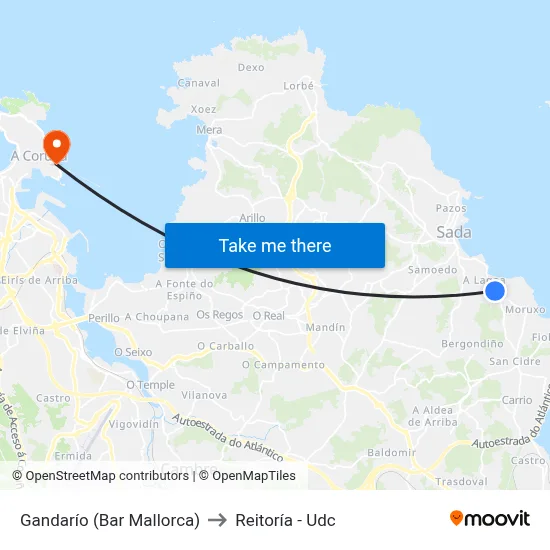 Gandarío (Bar Mallorca) to Reitoría - Udc map