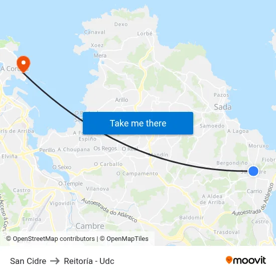 San Cidre to Reitoría - Udc map