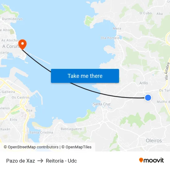 Pazo de Xaz to Reitoría - Udc map